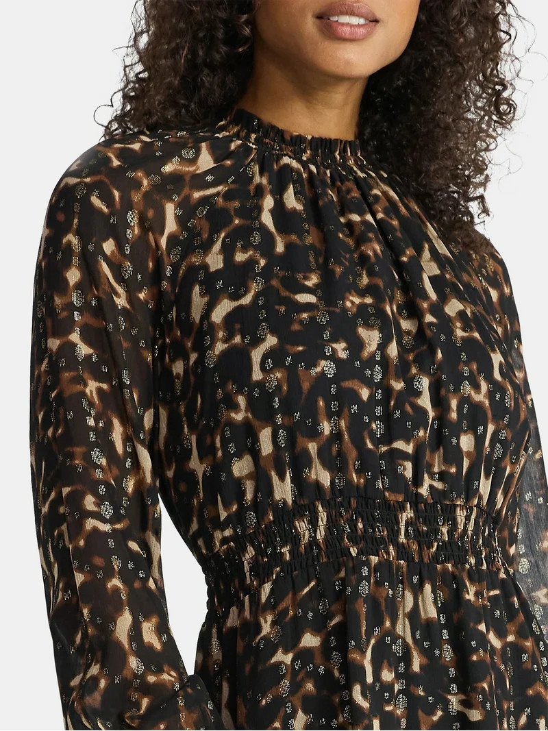 Time and Tru Women's Smocked Mini Dress with Long Sleeves, Sizes XS-XXXL | Walmart (US)