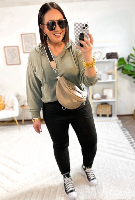 Split neck hoodie on sale for $11.49!  Wearing an xl in mine!  Joggers come in a 2 pack. Fit tts. Size large in mine. Size down half a size in the converse  

#LTKfindsunder50 #LTKmidsize #LTKsalealert