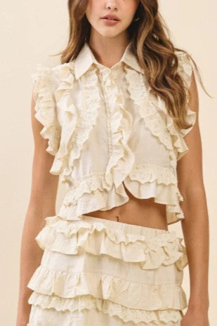 Vienna Layered Ruffle Eyelet Crop Top | MTT Collective