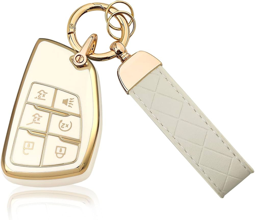 Soft TPU Shell & Leather Keychain: The key case is made from soft TPU material and the keychain i... | Amazon (US)