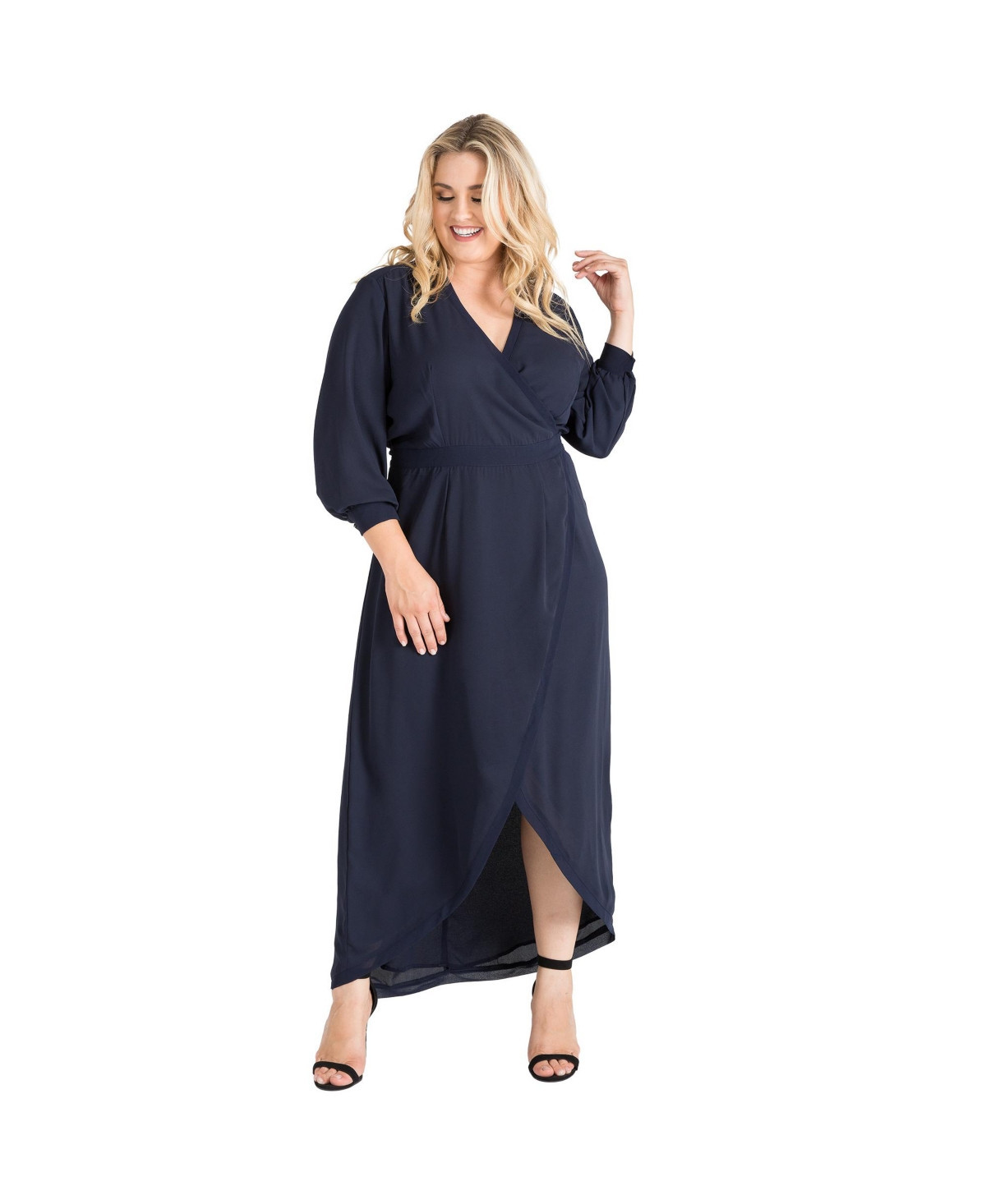 Standards & Practices Plus Size Tulip High Low Chiffon Wrap Dress Maxi Length - Navy blue | Macy's