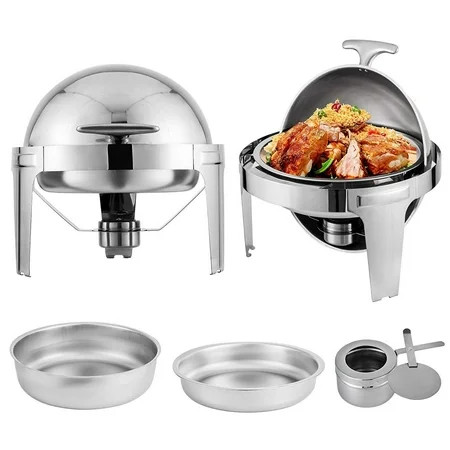 BestEquip 2 Packs Stainless Steel Chafing Dish 6 Quart Round Chafer Roll Top Chafer for Catering Buf | Walmart (US)