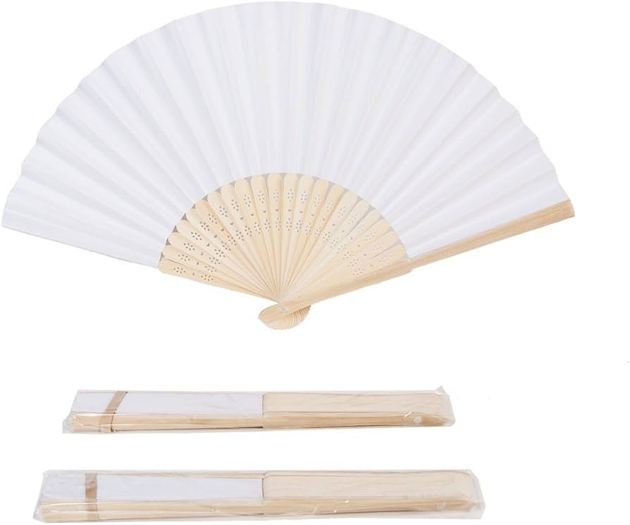 50pcs White Paper Hand Fan White Bamboo Folding, Handheld Fans Paper Folded Fan for Wedding Party... | Amazon (US)