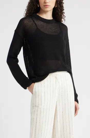 Nordstrom Open Knit Linen Sweater in Black at Nordstrom Rack, Size Large | Nordstrom Rack