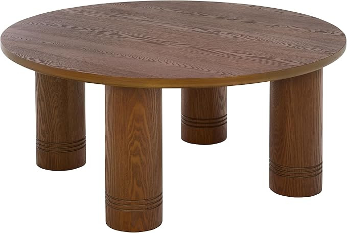 SAFAVIEH Furniture - Canino Round Coffee Table - Walnut - Modern Living Room Table with Sculptura... | Amazon (US)
