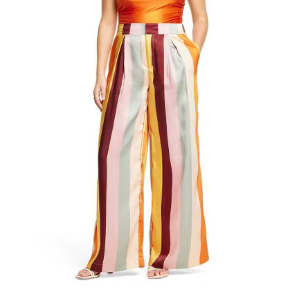 Women's Mixed Vertical Stripe Print Wide Leg Pants - Fe Noel x Target Orange/Brown/Peach | Target