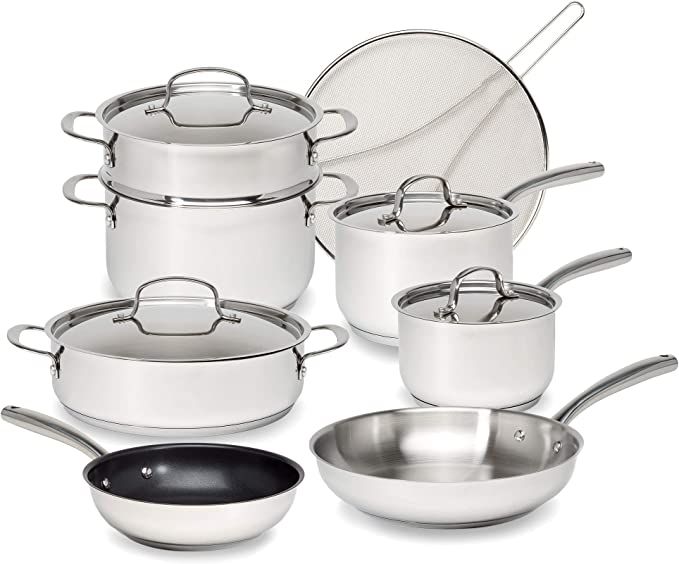 Goodful Classic Stainless Steel Cookware Set with Tri-Ply Base, Impact Bonded Pots and Pans, Dish... | Amazon (US)