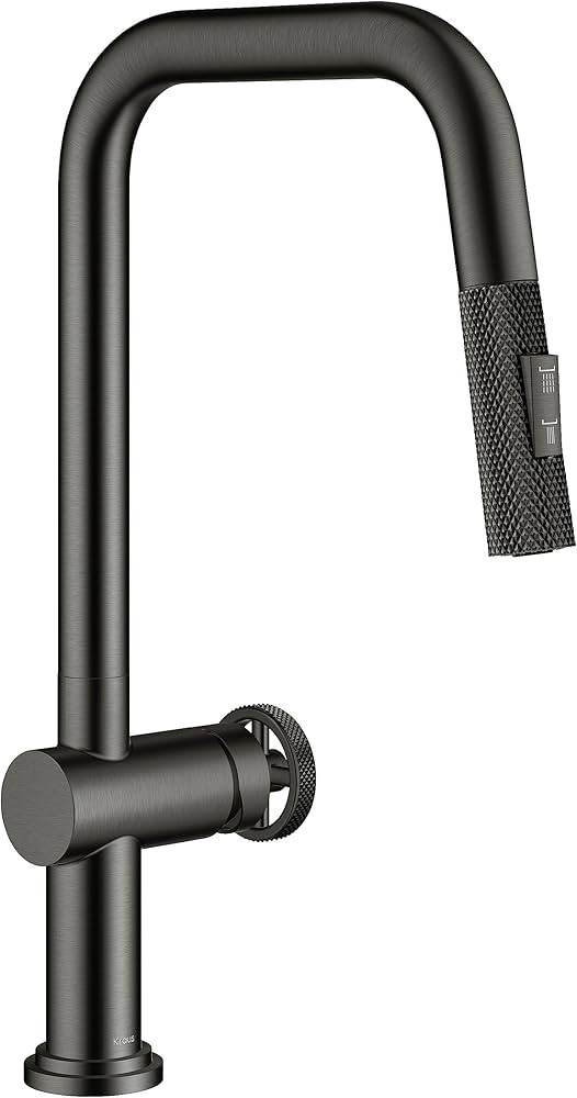 KRAUS Urbix Industrial Pull-Down Single Handle Kitchen Faucet in Black Stainless Steel, KPF-3126S... | Amazon (US)