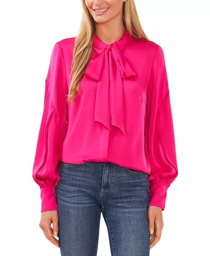 Women's Long Sleeve Button-Up Bow Blouse | Macys (US)
