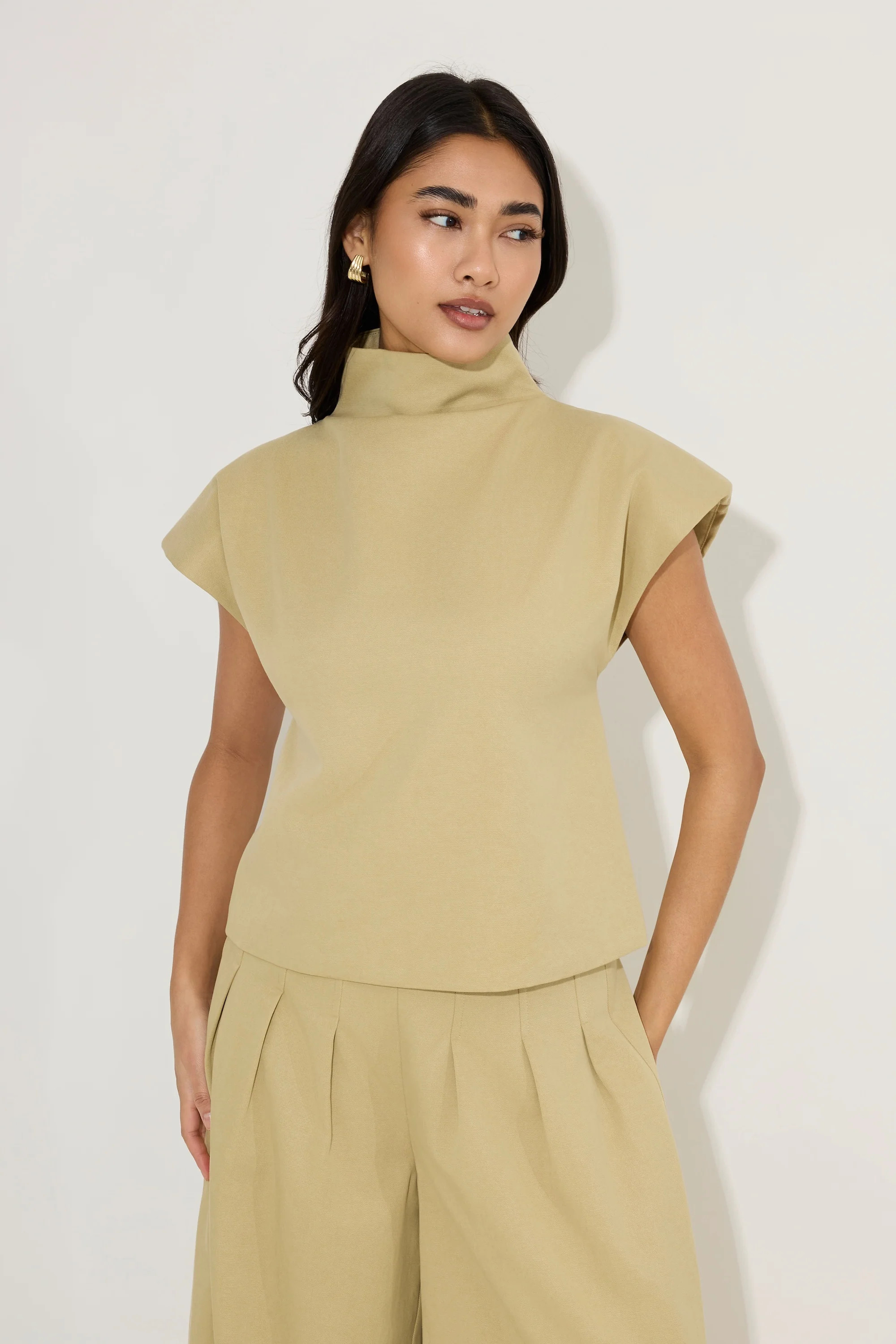 Cotton Mix High Neck Top | Odd Muse