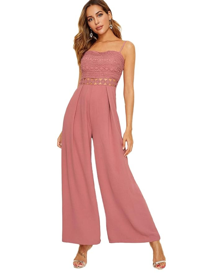 Floerns Women's Boho Sleeveless Strap Cami Wide Leg Long Pants Jumpsuit Rompers | Amazon (US)