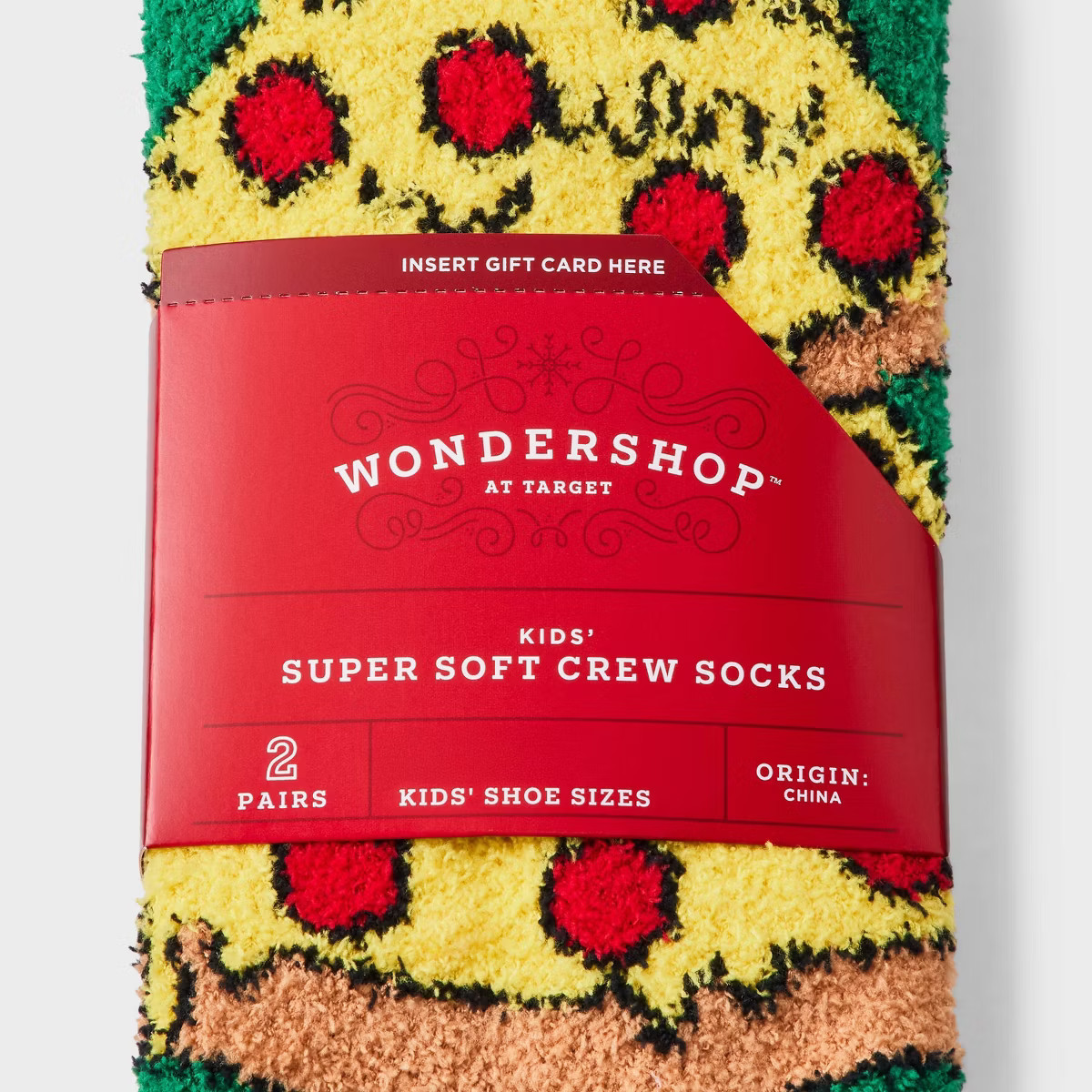 Kids' 2pk Pizza Christmas Tree Cozy Crew Socks with Gift Card Holder - Wondershop™ Green | Target