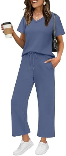 WIHOLL 2 Piece Sets for Women Summer Lounge Set Wide Leg Pants Matching Set Vacation Travel Outfi... | Amazon (US)