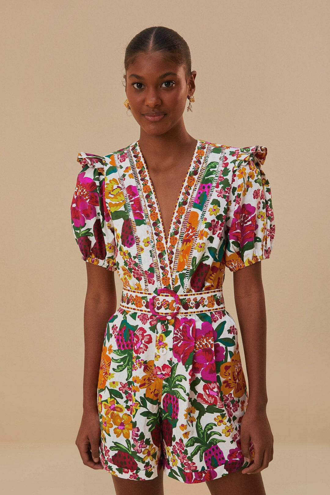 Off-White Flowerful Sketch Romper | FarmRio (US)