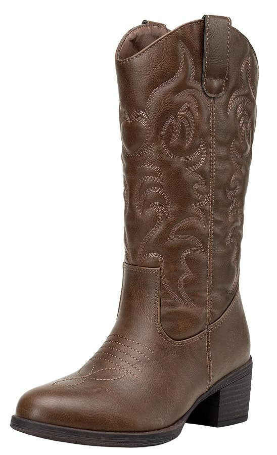 Vepose Women's Cowboy Boots Western Cowgirl Round Toe Mid Calf Boots for Women | Amazon (US)