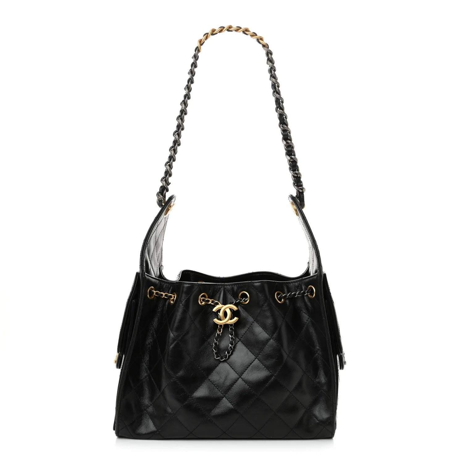 Shiny Crumpled Calfskin Quilted Small Chanel 25 Handbag Black | FASHIONPHILE (US)