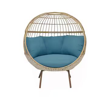 Origin 21 Brennfield Woven Teak Steel Frame Stationary Egg Chair with Green Cushioned Seat | Lowe's