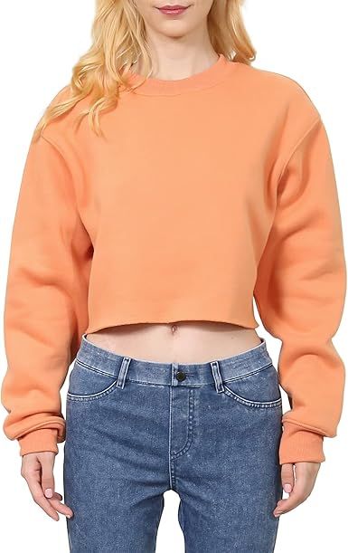 Amazhiyu Women' s Pullover Cropped Sweatshirt Crew Neck Long Sleeve Fleece Crop Tops | Amazon (US)