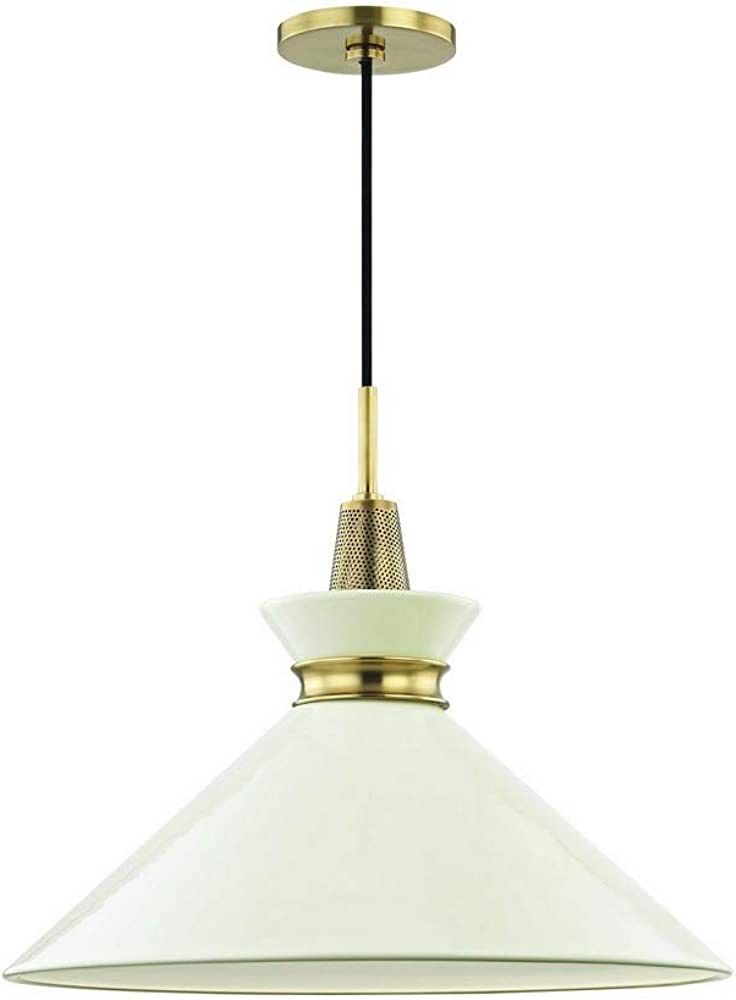 Mitzi by Hudson Valley H251701L-AGB/CR Kiki - 1-Light Large Pendant - Aged Brass Finish - Cream Shad | Amazon (US)