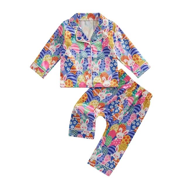 Bslissey Toddler Little Boys Girls Easter Pajamas Set 12M-6T Bunny Print Long Sleeve Button Shirt... | Walmart (US)