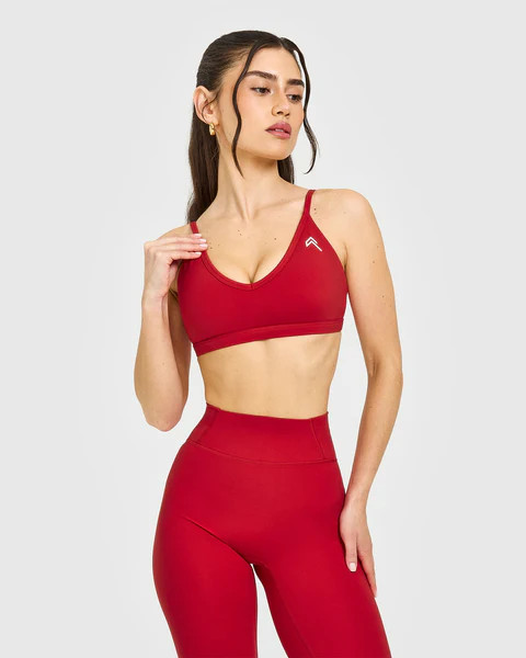 Timeless Strappy Bralette with White Logo 
 Toasted Red | Oner Active (UK / US)