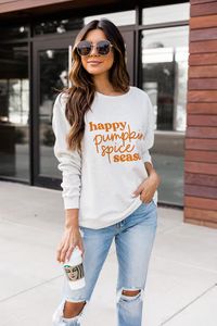 Happy Pumpkin Spice Season Heather Sand Graphic Sweatshirt | The Pink Lily Boutique