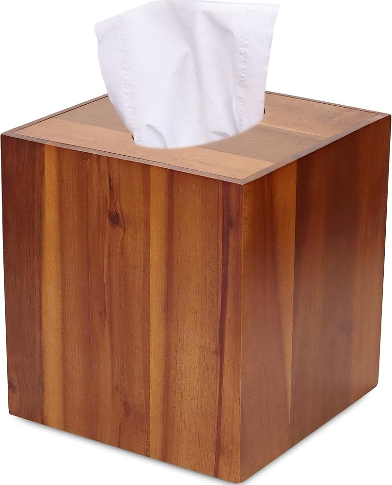 Handmade Tissue Box of Natural Acacia Wood - Beautiful Real Wood Square Cube Cover in Rich Brown.... | Amazon (US)