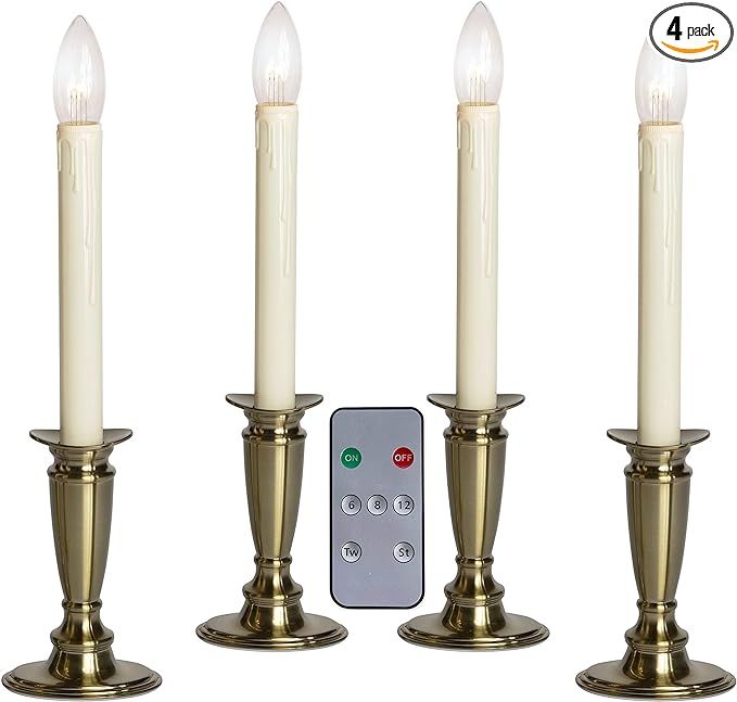 Celestial Lights Set of 4 Battery Operated Window Candles with Remote Control - (Brushed Brass) | Amazon (US)