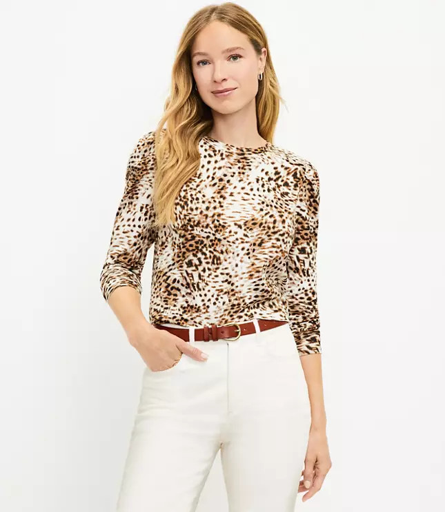 Animal Print Puff Sleeve Top | LOFT