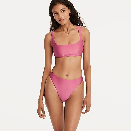 Shiny high-leg high-waisted bikini bottom | J. Crew US