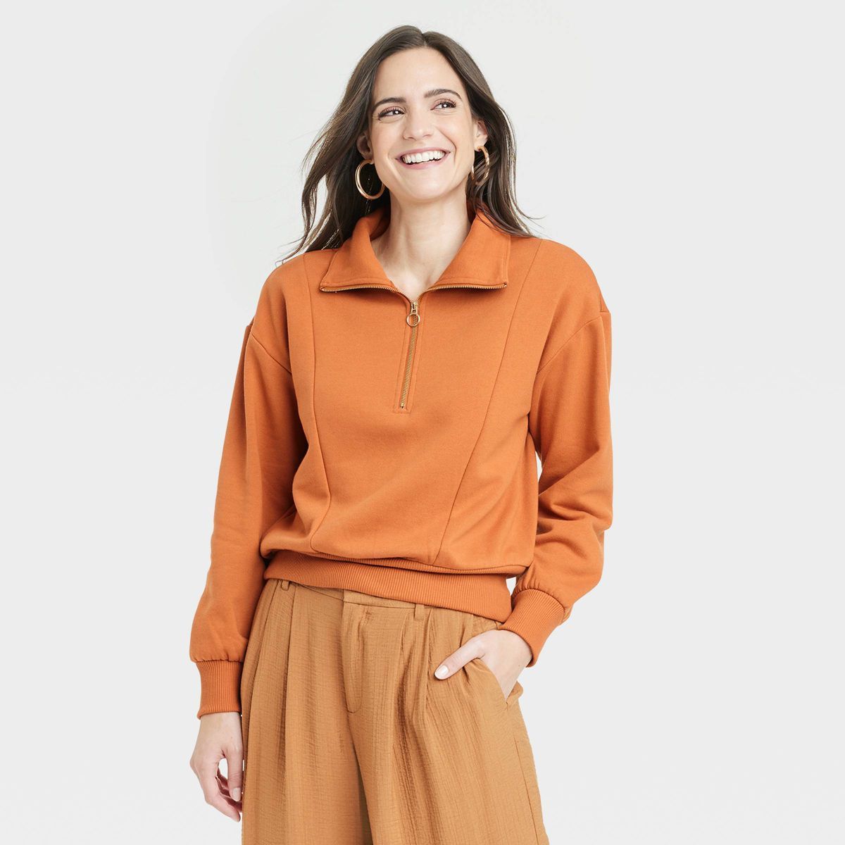 Women's Quarter Zip Sweatshirt - A New Day™ Orange XS | Target