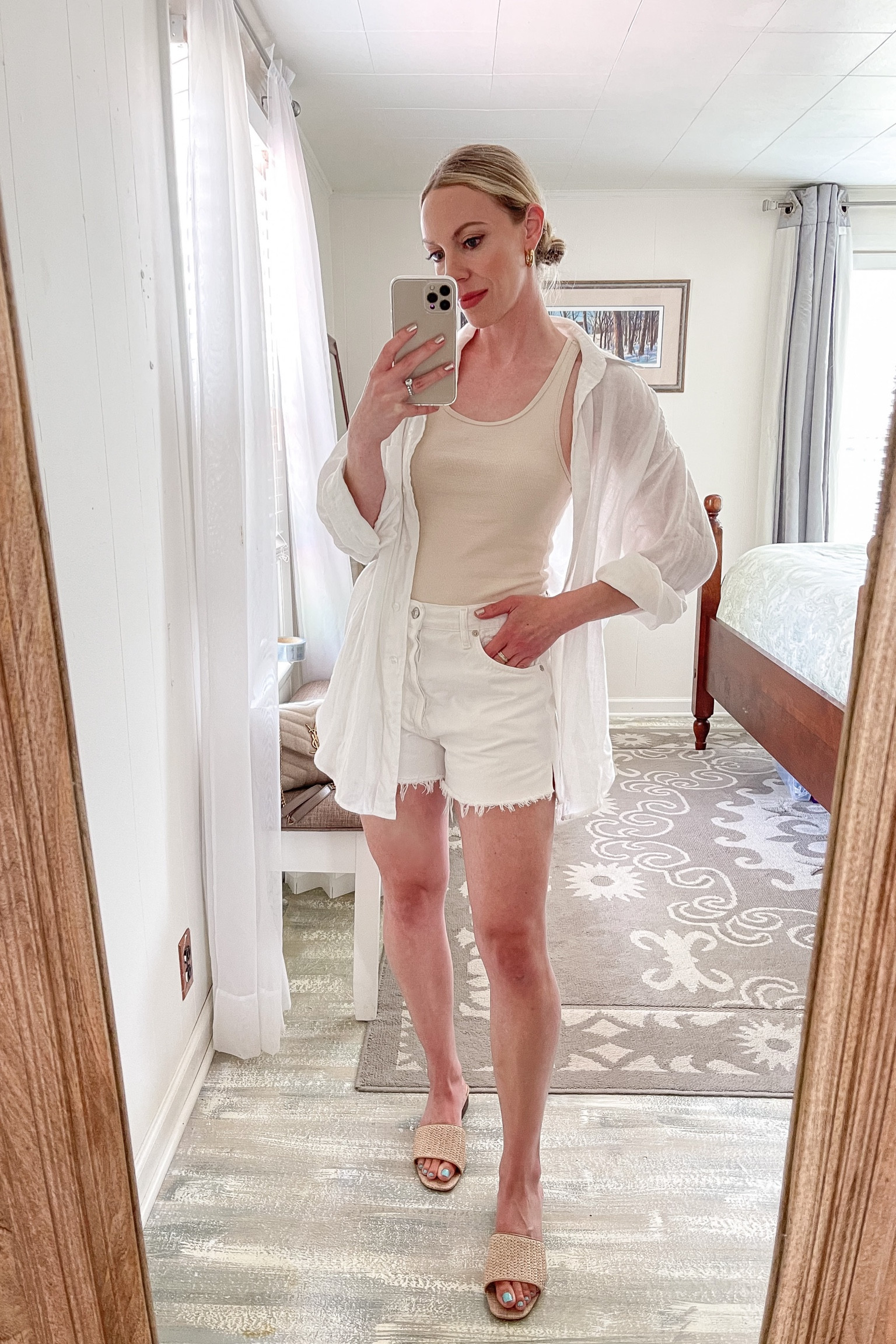 White linen shirt and tank bodysuit 20% off this weekend 

Summer fashion, affordable outfit, H&M, casual vacation style, white denim shorts

#LTKstyletip #LTKunder50 #LTKsalealert