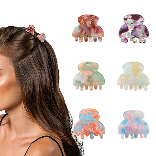 Cobahom 6Pcs 1.06 Inch Small Hair Clips Mini Hair Claws Tortoise Shell Jaw Clips Floral Hair Clips Acrylic Hair Jaw Clips Clamps for Women Girls, Spring Colors | Amazon (US)