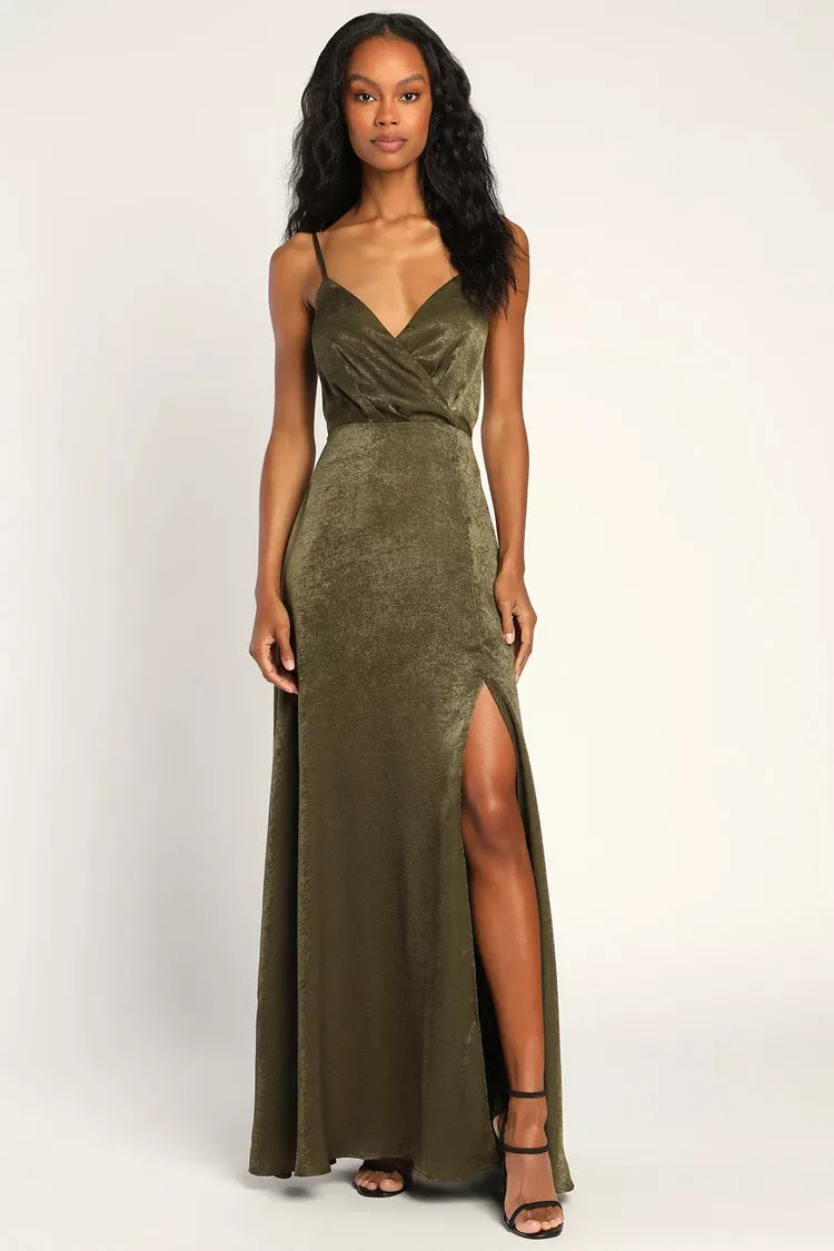 Olive green dress for wedding clearance guest