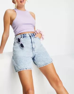 Monki Emma organic cotton high waist denim shorts in light wash | ASOS (Global)