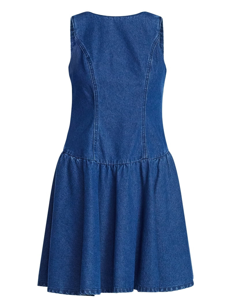 Scoop Women's and Women's Plus Boat Neck Cotton Mini Dress with Drop Waist, Sizes XS-4X | Walmart (US)