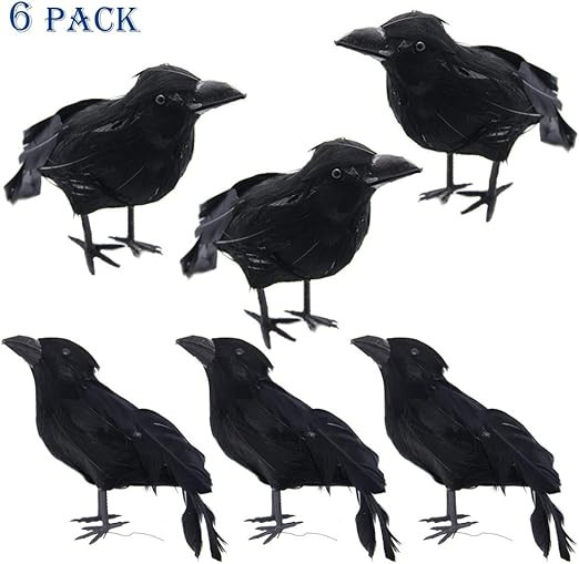 ATDAWN Halloween Black Feathered Crows, Realistic Looking Halloween Decoration Birds, 6 Pack | Amazon (US)