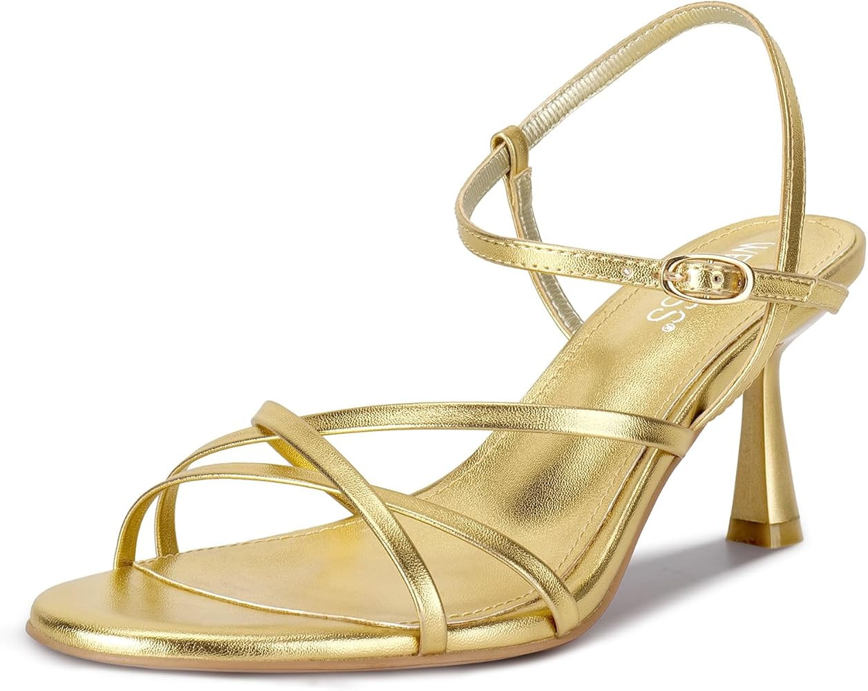 wetkiss Strappy Sandals For Women - Low Heels, Kitten Heels, Adjustable Ankle Strap, Round Open T... | Amazon (US)