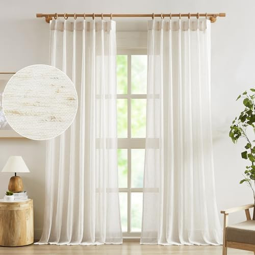 TWOPAGES White Sheer Curtains 84 inches Length 2 Panels Linen Textured Light Filtering Window Tre... | Amazon (US)
