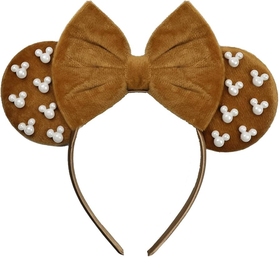 JIAHANG Velvet Mouse Ear Hair Bow Headband with Pearls Beadings, Fashion Velour Hair Band for Par... | Amazon (US)