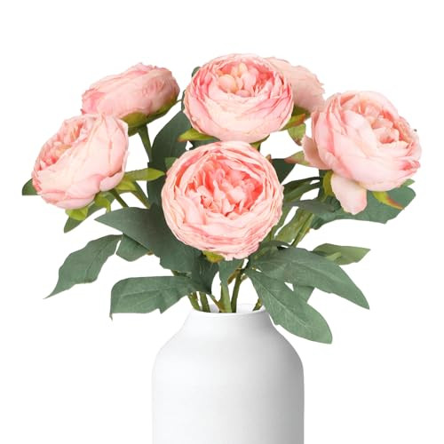 INSUNSIX 6PCS Pink Peonies Artificial Flowers 19.7" Vintage Fake Peonies Silk Flower Arrangements for Wedding Bridal Bouquet Home Party Office Decoration(Pink) | Amazon (US)