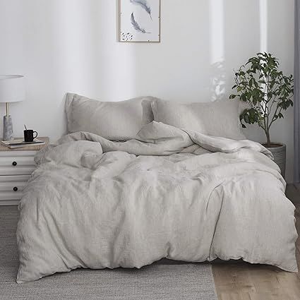 Simple&Opulence 100% Washed Linen Duvet Cover Set 3pcs Basic Style Natural French Flax Solid Colo... | Amazon (US)