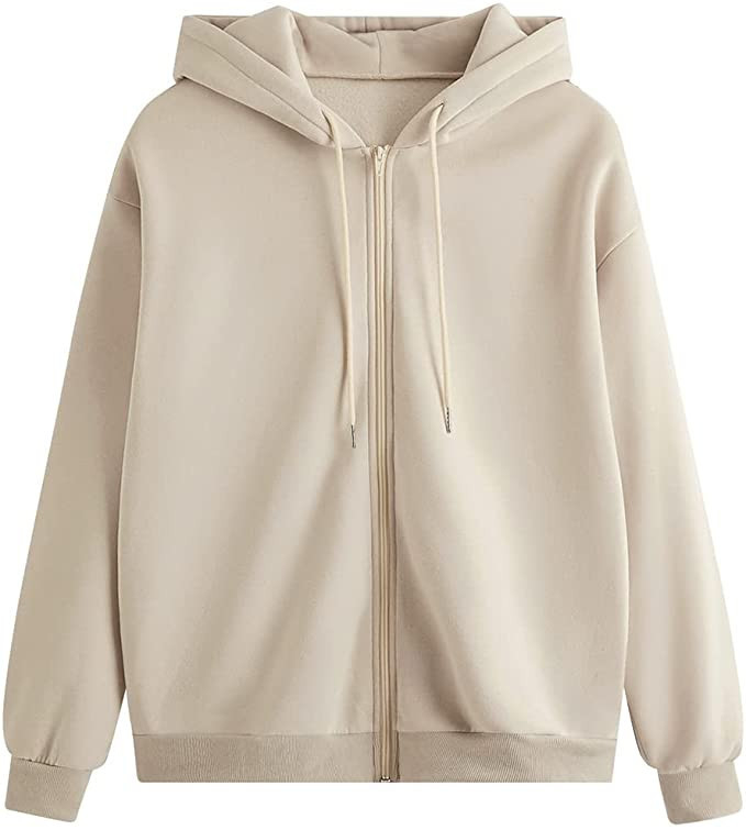 MakeMeChic Women's Zip Up Long Sleeve Oversized Drawstring Hoodie Hooded Sweatshirt | Amazon (US)