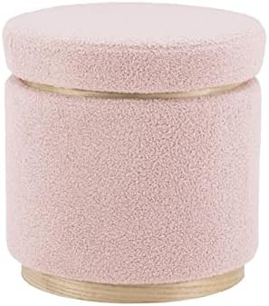 Lexington Blush Sherpa Round Storage Ottoman with Wood Accent by Linon | Amazon (US)