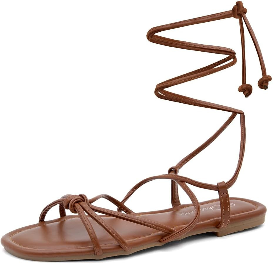 Shoe Land Women’s Flat Lace Up Sandals – Strappy Gladiator Sandals with Adjustable Crisscross... | Amazon (US)