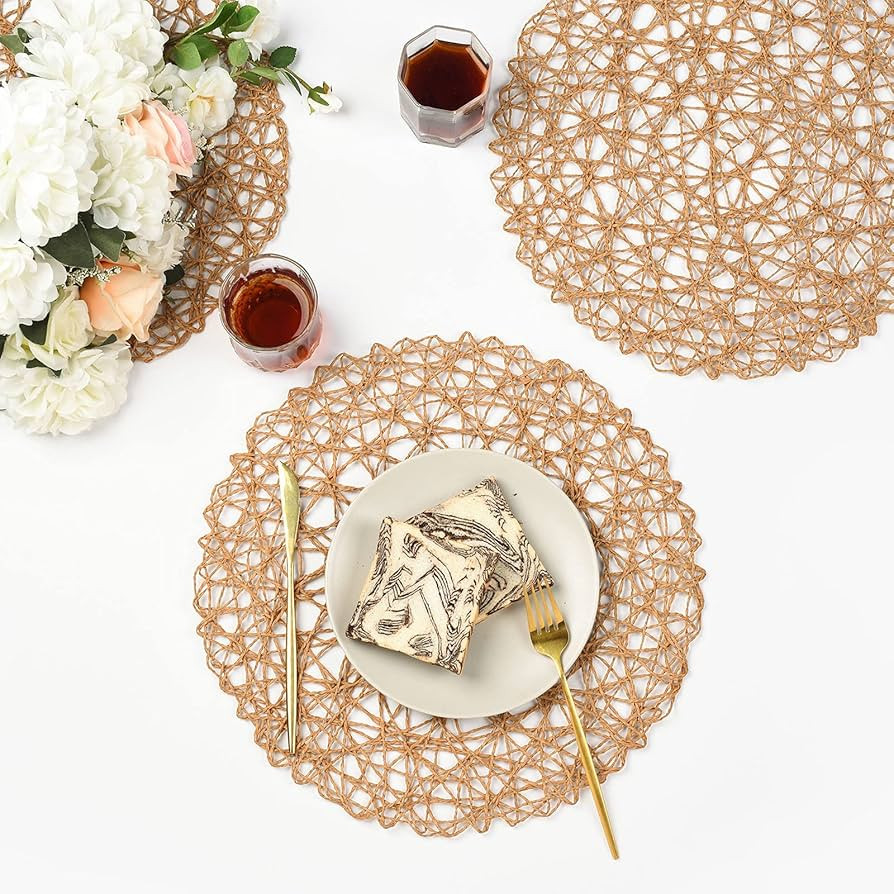 IcosaMro Brown Round Placemats Set of 6 for Dining Table, 15 Inch Paper Woven Boho Decorative Cir... | Amazon (US)