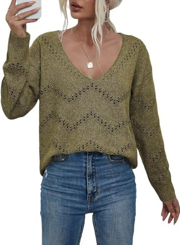 EVALESS Summer Outfits Sweaters for Women Trendy 2025 Crochet Tops Business Casual Clothes Cashmere Lightweight Sweaters for Women Open Knit Top Crochet Green Pullover Sweater,X-Large | Amazon (US)
