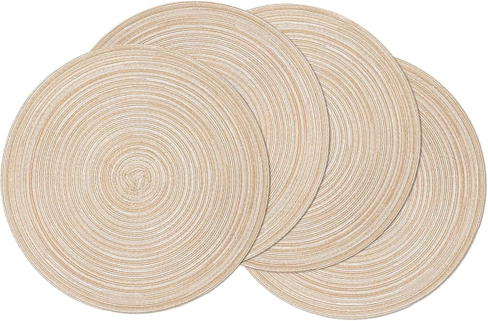 SHACOS Round Braided Placemats Set of 4 Round Table Mats for Dining Tables 15 inch Washable (Beig... | Amazon (US)
