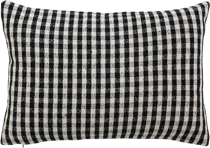 Bloomingville Creative Co-Op Woven Recycled Cotton Blend Lumbar Pillow Gingham, Black and White | Amazon (US)