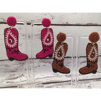 Cowgirl Boots Earrings, Disco Cowgirl, Seed Bead Statement Party Fun Nash Bash Nashville Country Gir | Etsy (US)